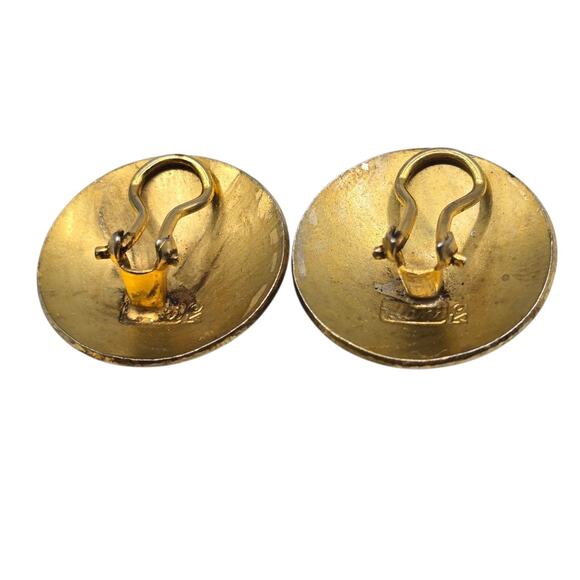 Vintage Signed Earrings Enamel Clip On Gold Tone Mid-Century Modern Styling - Picture 2 of 6